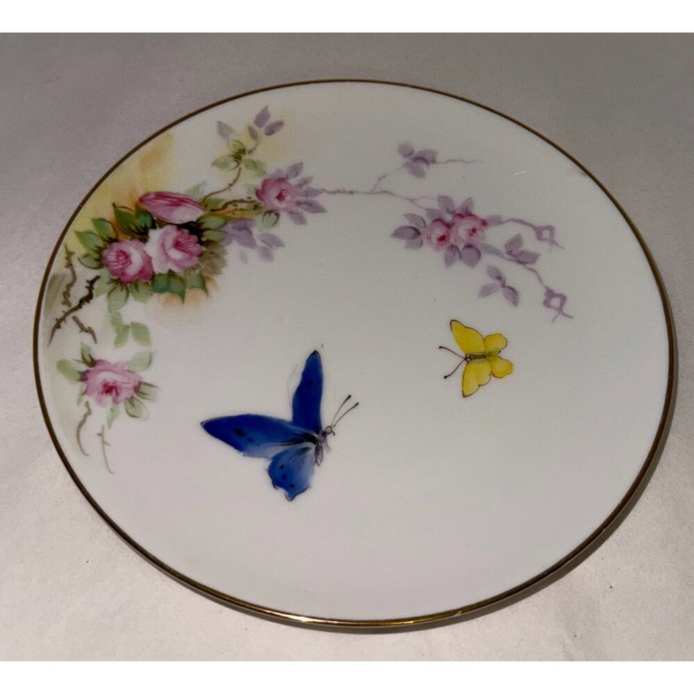 Vintage Nippon Hand Painted Butterfly & Floral Plate 6 3/8" Gold‎ Trim Japan - Picture 3 of 4